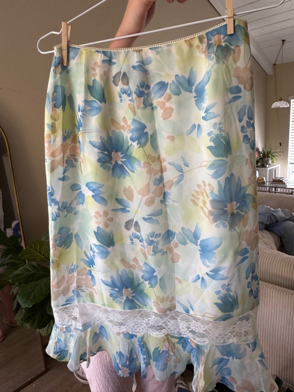 Spenser Jeremy Silk Slip Skirt — Cream with Pale Blue & Blush Accents